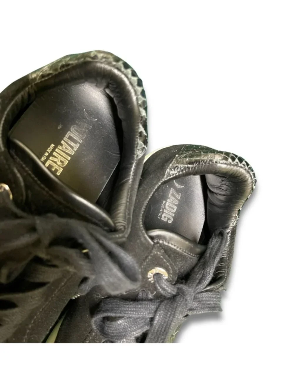 ZADIG & VOLTAIRE Black Sneakers Size 8 Snake-Embossed Heel Casual Suede Shoes Wo - Picture 6 of 7